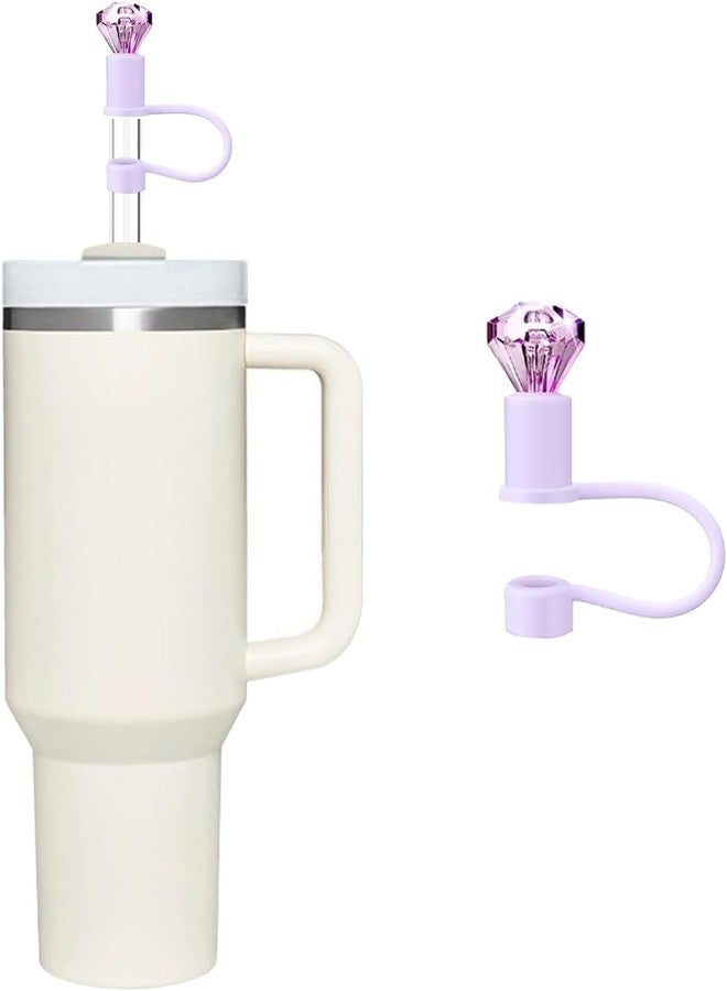 غطاء ماصة سيليكون قابل لإعادة الاستخدام بتصميم ماسي أرجواني، أغطية لامعة مقاس 10 مم/0.4 بوصة، واقيات لأكواب الشرب سعة 30/40 أونصة، ملحقات قابلة لإعادة الاستخدام - Image 1